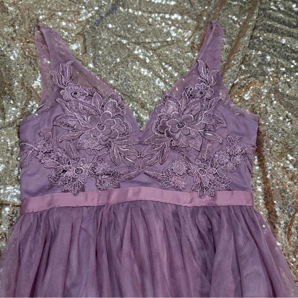 Elegant Mauve Floral Lace Prom Dress